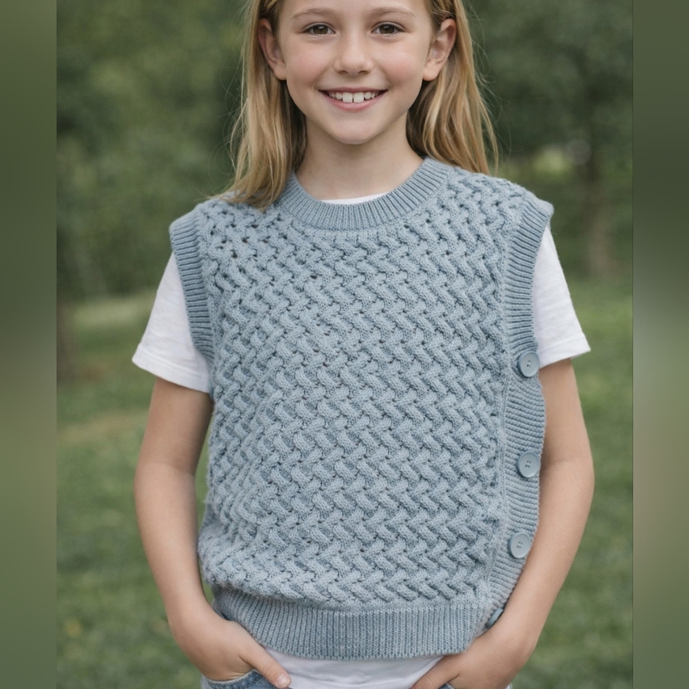 New Zara Knit Sweater Vest Teal Green Blue Textured Chunky Sleeveless Girls 9–10